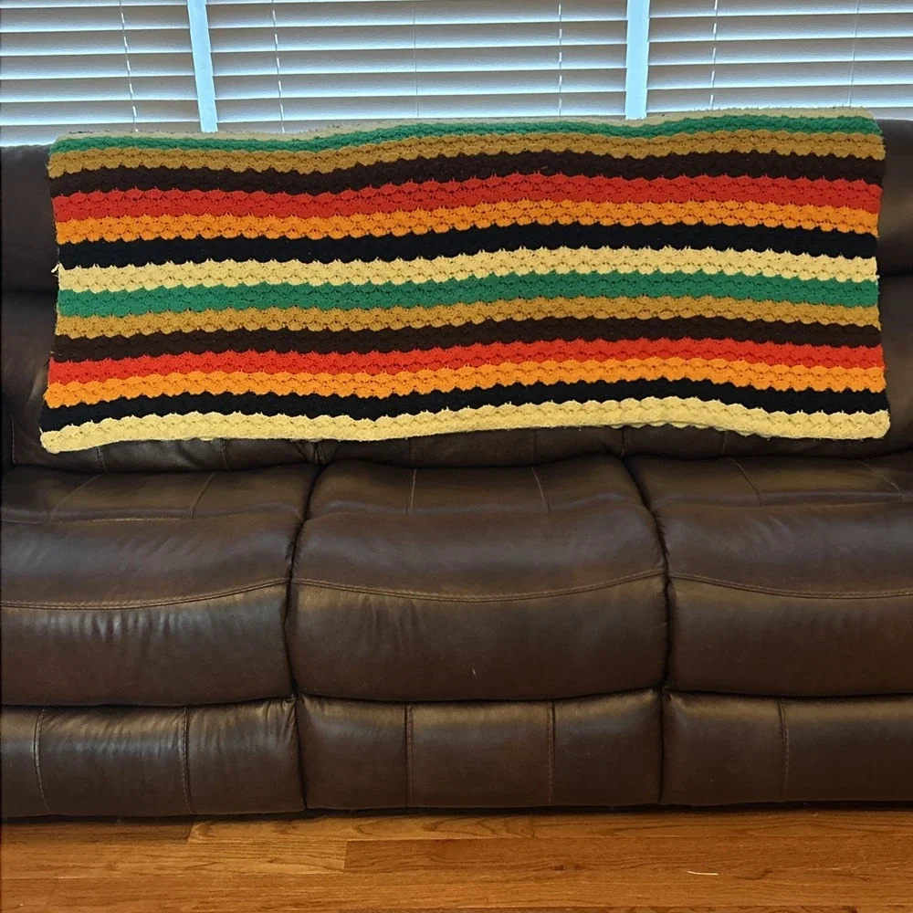 Vintage Hand Made‎ Crochet Afghan Colorful Striped Throw 70-80's Granny 82